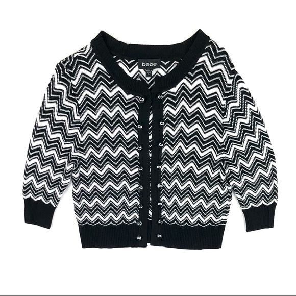 Bebe Knitted Zig Zag Black Cropped Cardigan - Picture 2 of 9